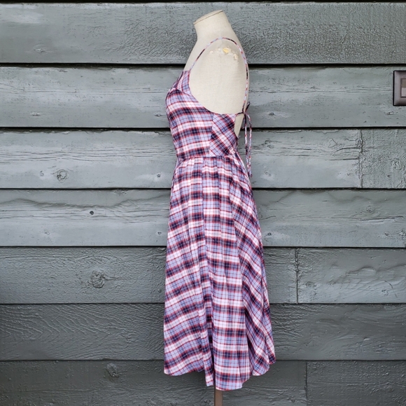 VINTAGE 70's Plaid Fit & Flare Apron Dress sz XS - Picture 4 of 8